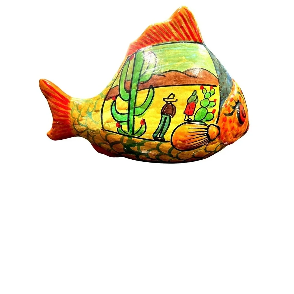 Ceramic‎ Fish Piggy Bank Hand-Painted With Traditional Mexican Design
